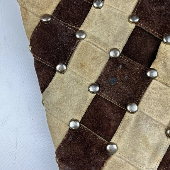 Vintage Tan Shoulder Bag Leather Boho Gypsy Festival Fringe Studded Handbag - Picture 9 of 12